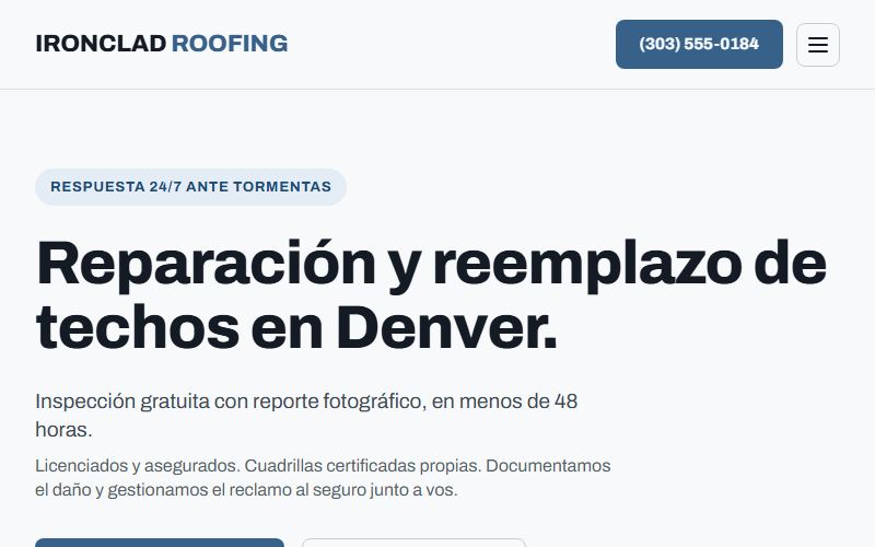 Sitio web de Ironclad Roofing